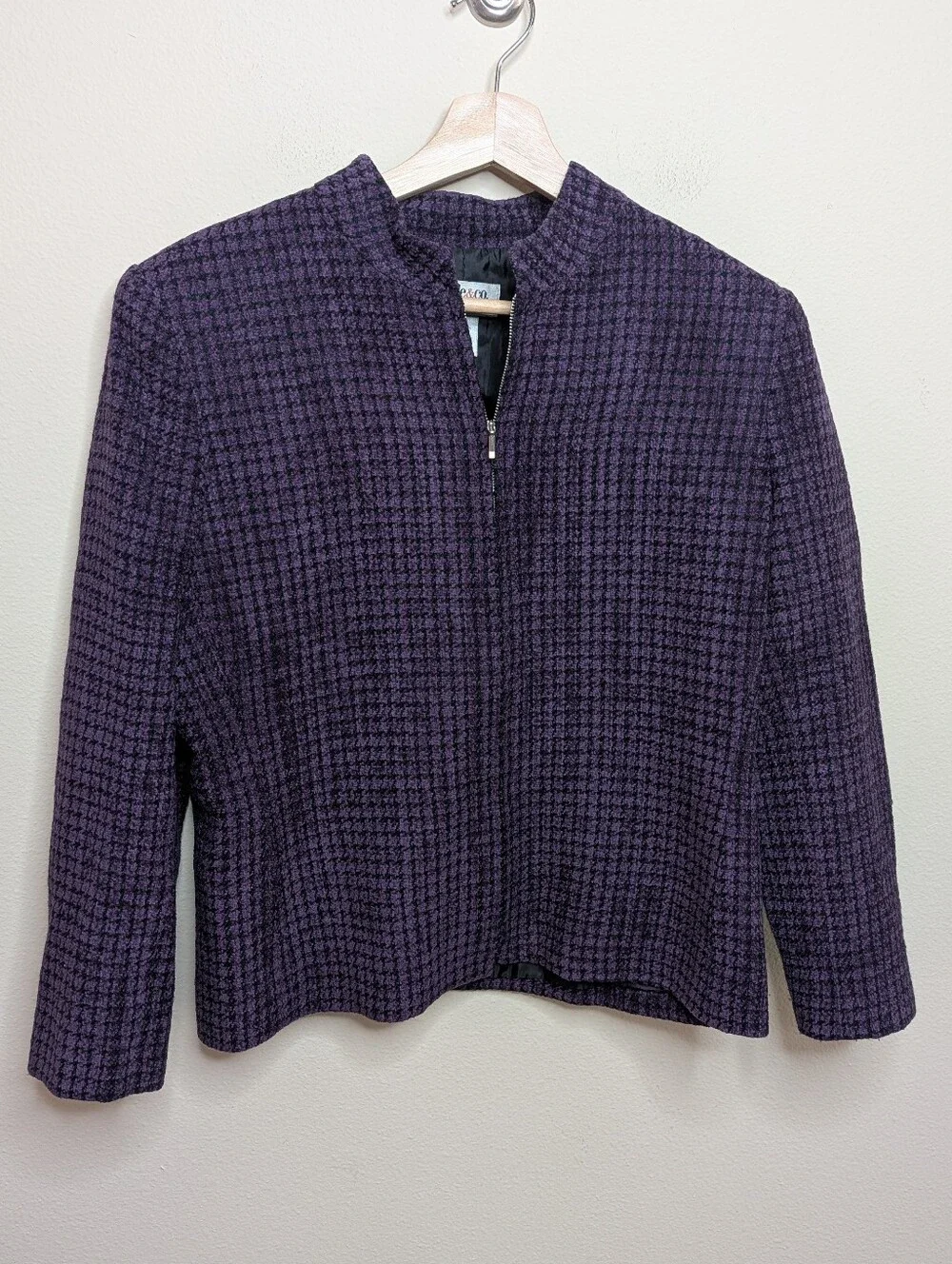 Style & Co Purple Houndstooth Check Zip Jacket Size 8